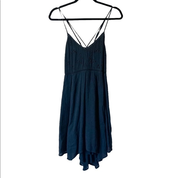 Abercrombie & Fitch Spaghetti Strap Eyelet Lace Mini Swing Dress Black - Picture 1 of 3